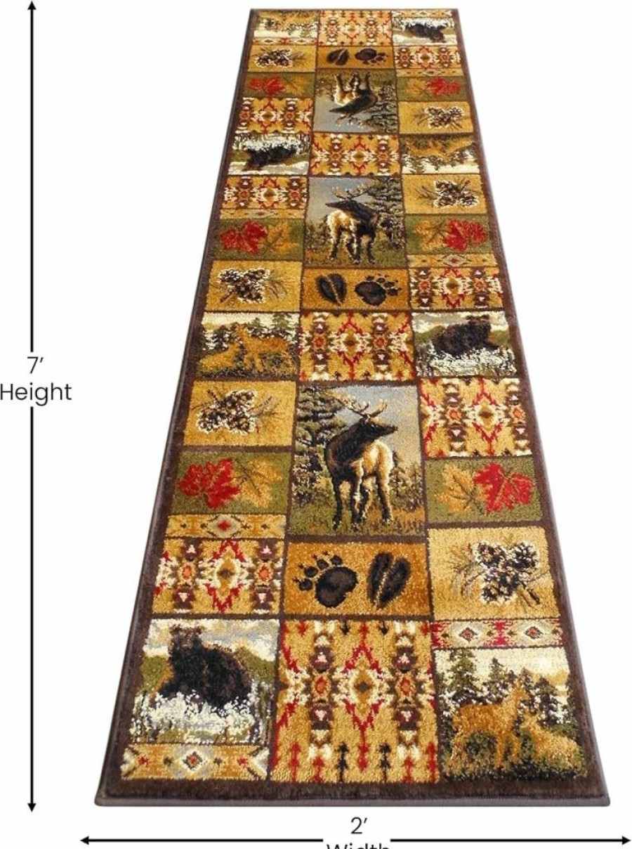 Flash Furniture Gaylord Collection Beige Indoor Area Rug 2x7 Feet with Wilderness Bear and Moose Design, Jute Backing
