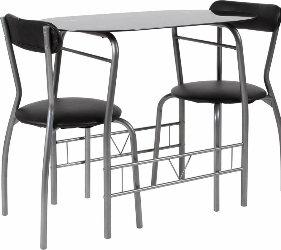 Flash Furniture 3-Piece Bistro Set - Space-Saving Black Glass Table & Padded Vinyl Chairs, Sutton Collection