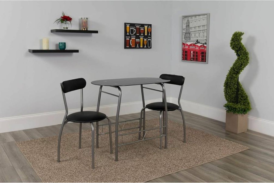 Flash Furniture 3-Piece Bistro Set - Space-Saving Black Glass Table & Padded Vinyl Chairs, Sutton Collection