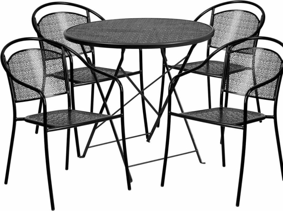 Flash Furniture 30 Inch Round Steel Folding Table Set with 4 Chairs, Light Gray Indoor-Outdoor Patio Dining, Commercial Grade