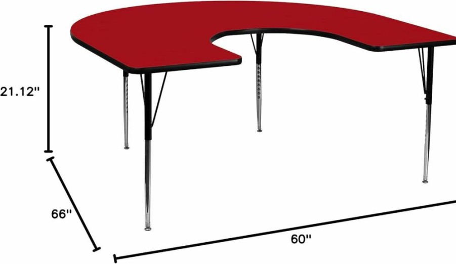 Flash Furniture Wren 60"W x 66"L Horseshoe-Shaped Oak Laminate Activity Table with Adjustable Height Legs