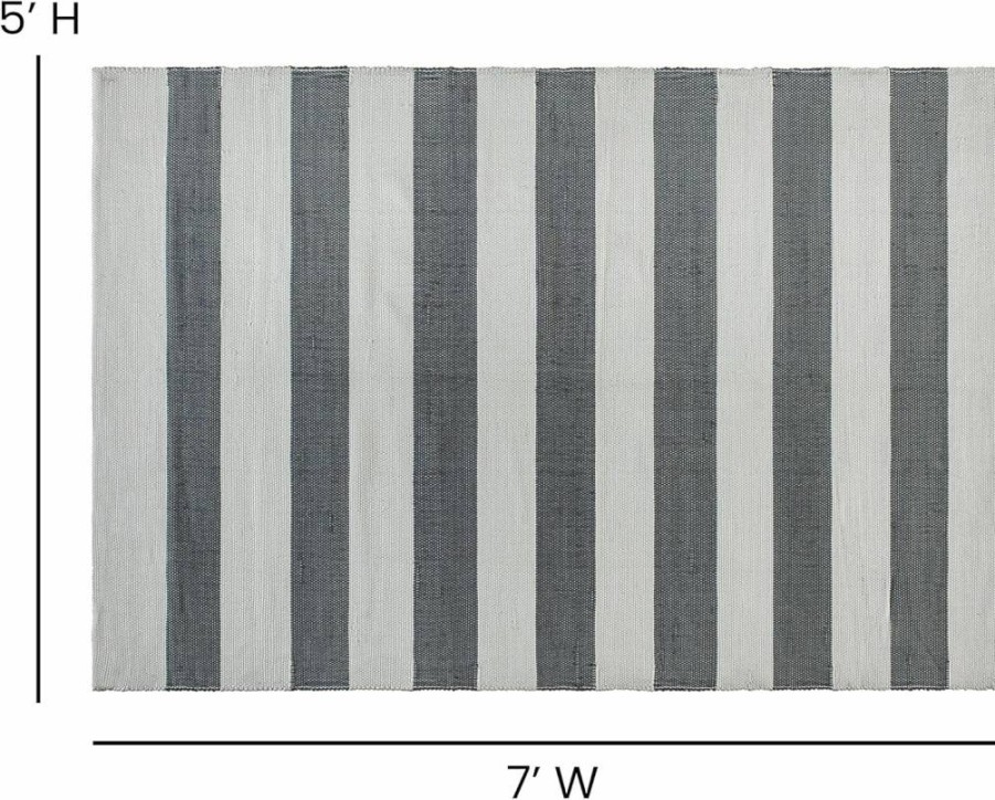 Flash Furniture Melissa 5x7 Indoor Outdoor Rug - Grey White Cabana Stripes - Stain Resistant - All Weather Patio Carpet