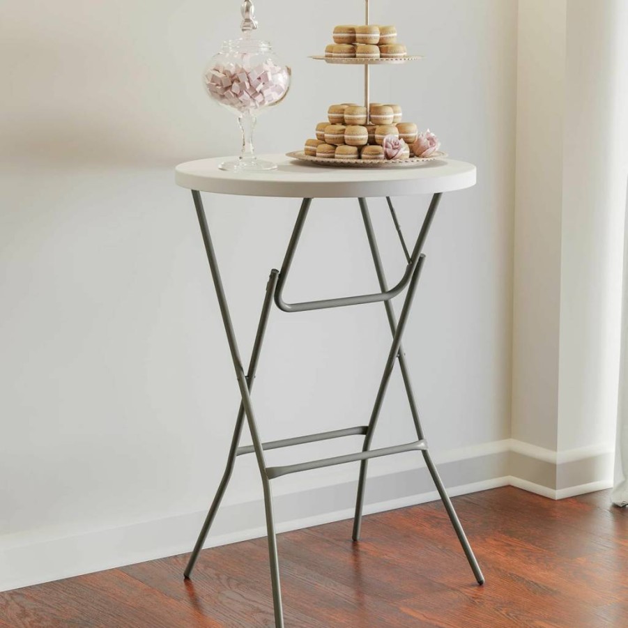 Flash Furniture 32" Round Black Folding Bar Table for Indoor & Outdoor Use - Commercial & Party Height Adjustable Plastic Table