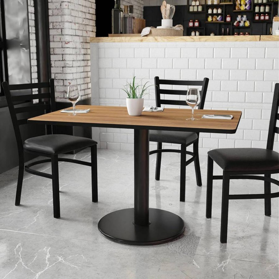 Flash Furniture 30x48 Inch Walnut Laminate Rectangular Table with 24 Inch Round Base