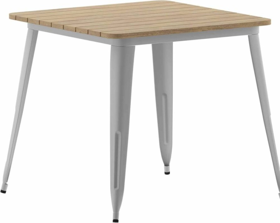 Flash Furniture Declan 31.5" Square Outdoor Dining Table - All-Weather Poly Resin Top & Steel Base, Brown/Silver, Commercial Grade Patio Furniture