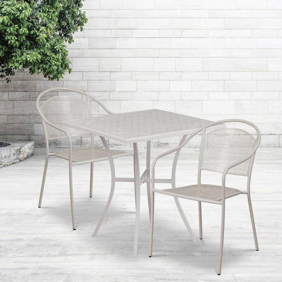 Flash Furniture 28" Square Black Steel Patio Table Set with 2 Round Back Chairs for Indoor-Outdoor Use
