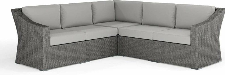 Martha Stewart Bedford Modular Sectional Sofa - 5-Piece Indoor-Outdoor Rattan Set with All-Weather Tan Cushions