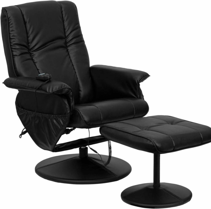 Flash Furniture Black Leathersoft Adjustable Recliner with Ottoman - Heat, Massage & Wrapped Base