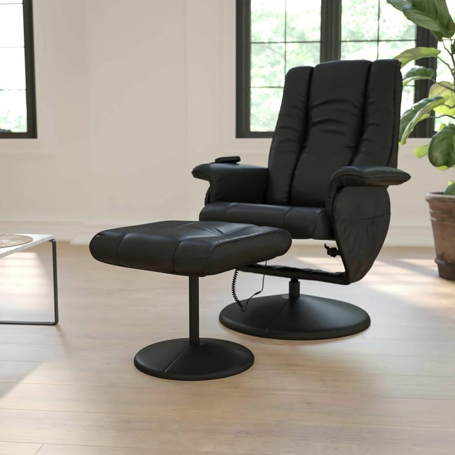 Flash Furniture Black Leathersoft Adjustable Recliner with Ottoman - Heat, Massage & Wrapped Base