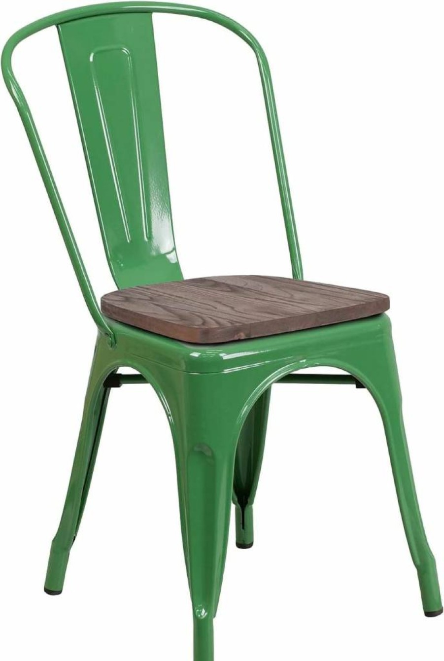 Flash Furniture Perry Black Metal Stackable Chair with Wood Seat - 1 Pack, Durable & Space-Saving Design for Office, Dining or Event Use