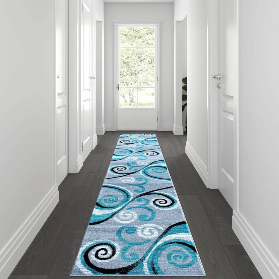 Flash Furniture Valli Collection Purple High-Pile Olefin Area Rug 2'x11' with Jute Backing for Hallway, Entryway, Bedroom, Living Room