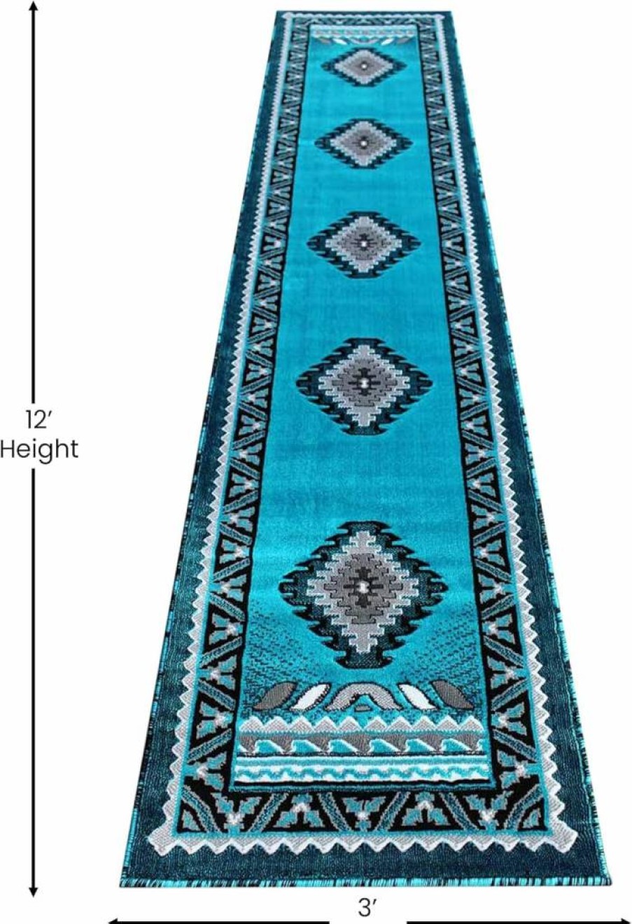 Flash Furniture Ventana Collection 2x7 Southwestern Area Rug - Low Pile Olefin Jute Backing in Hunter Green for Hallway, Entryway, Bedroom, Living Room