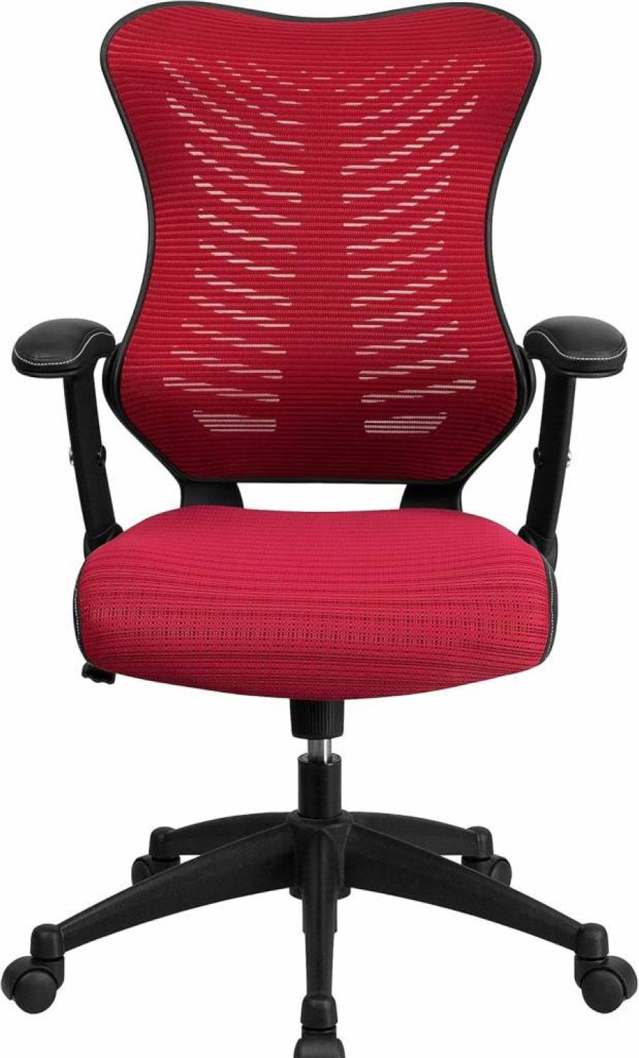 Flash Furniture Kale High Back Executive Office Chair - Ergonomic Swivel Design with Adjustable Arms & Mesh Back, LeatherSoft Seat