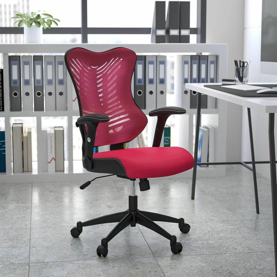 Flash Furniture Kale High Back Executive Office Chair - Ergonomic Swivel Design with Adjustable Arms & Mesh Back, LeatherSoft Seat