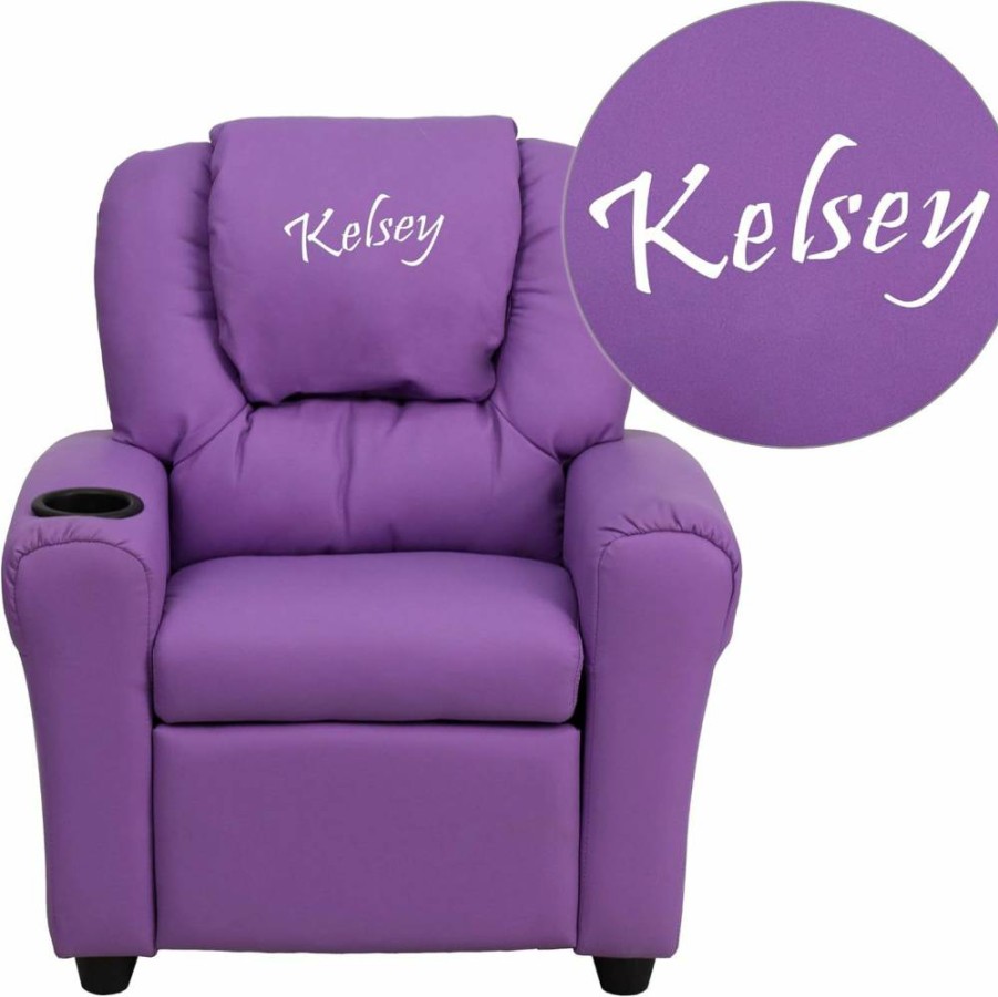 Flash Furniture Lavender Kids Recliner Chair with Cup Holder, Adjustable Headrest, Personalized Vinyl Seat for Children