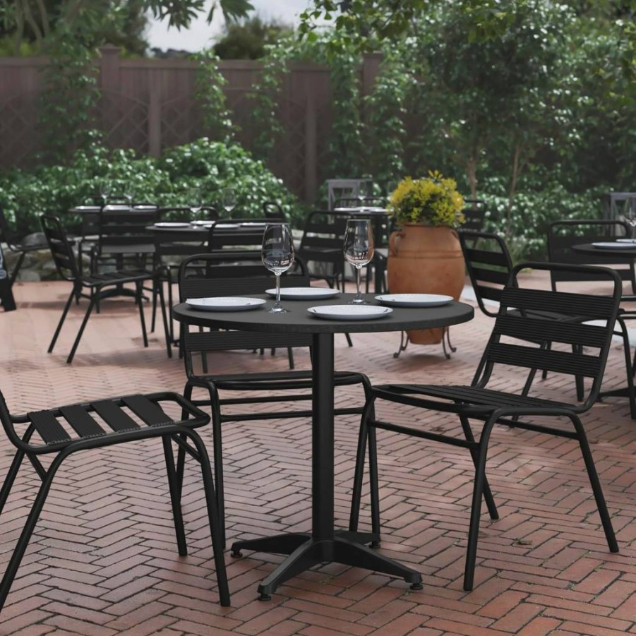 Flash Furniture Mellie 23.5-Inch Round Black Metal Table for Indoor & Outdoor Use with Sturdy Base