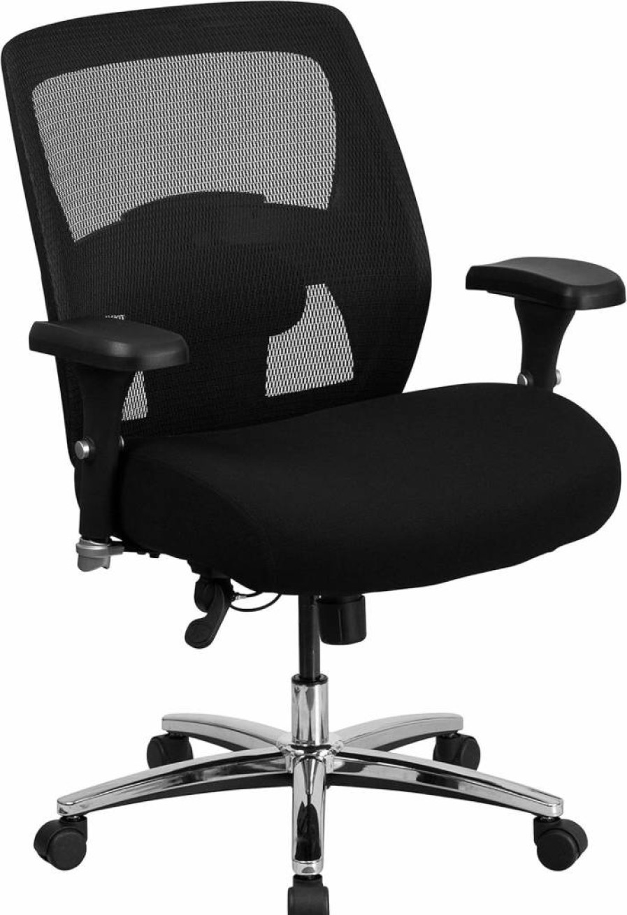 Flash Furniture Hercules Series Big & Tall Ergonomic Mesh Office Chair with Swivel & Ratchet Back, Padded Seat Gaming Chair, Black