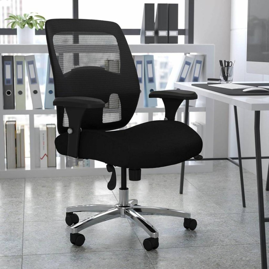 Flash Furniture Hercules Series Big & Tall Ergonomic Mesh Office Chair with Swivel & Ratchet Back, Padded Seat Gaming Chair, Black