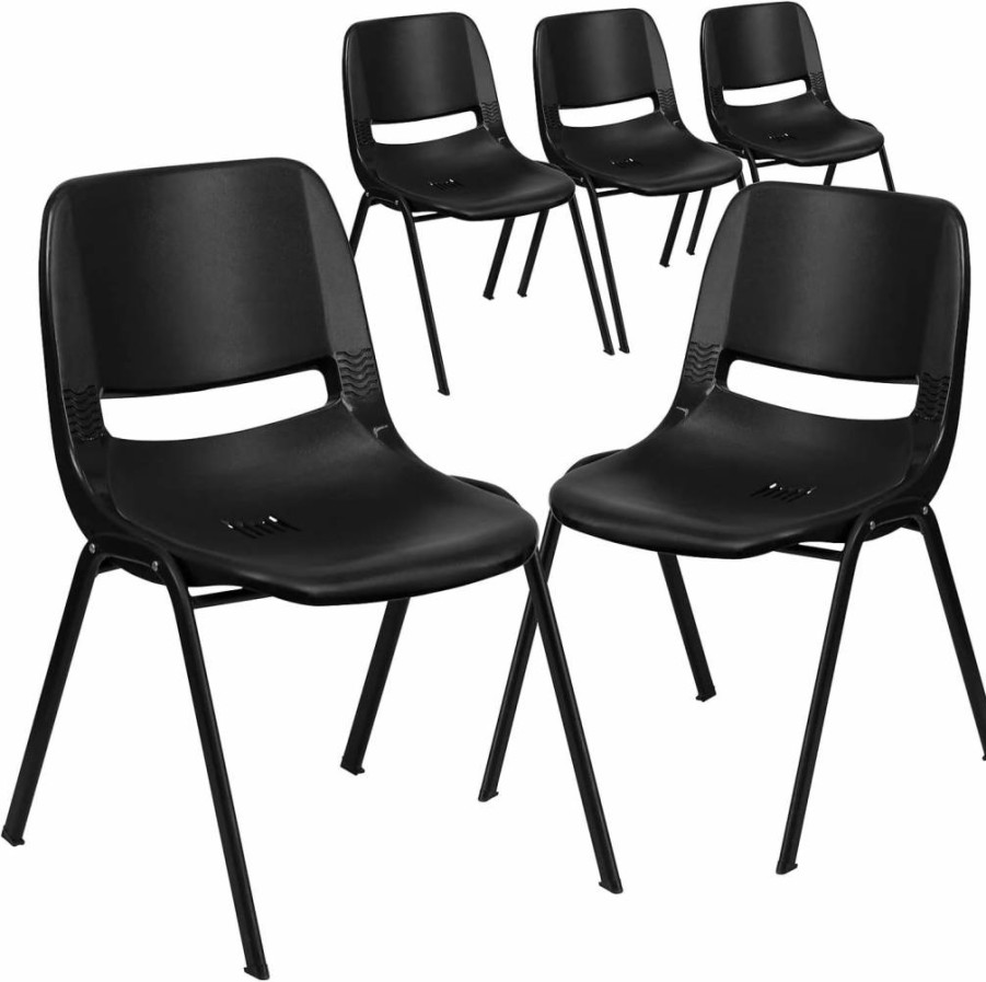 Flash Furniture Hercules Series Kids Black Ergonomic Stack Chair - 440 lb Capacity, Black Frame, 14" Seat Height