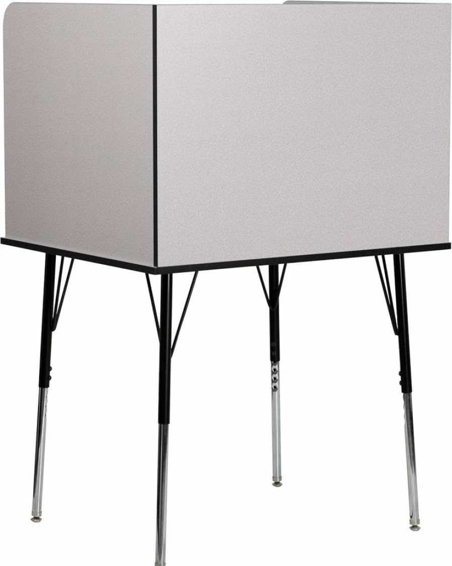 Flash Furniture Adjustable Study Carrel with Top Shelf - Nebula Grey Office Desk for Quiet Workspace
