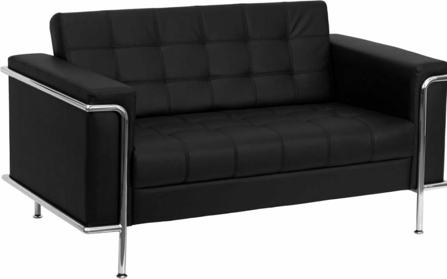 Flash Furniture Hercules Lesley Series Modern Black Leathersoft Loveseat with Sturdy Encasing Frame