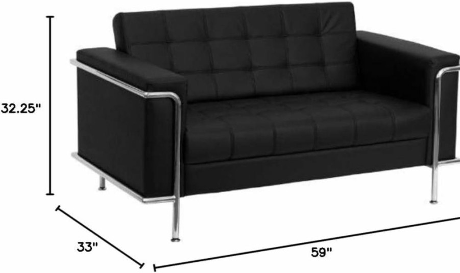 Flash Furniture Hercules Lesley Series Modern Black Leathersoft Loveseat with Sturdy Encasing Frame