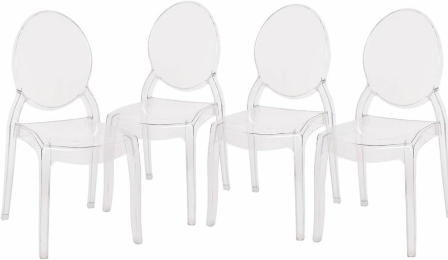 Flash Furniture 4-Pack Clear Acrylic Ghost Chairs - 700lb Capacity, Extra Wide Resin Design for Indoor/Outdoor Dining & Events