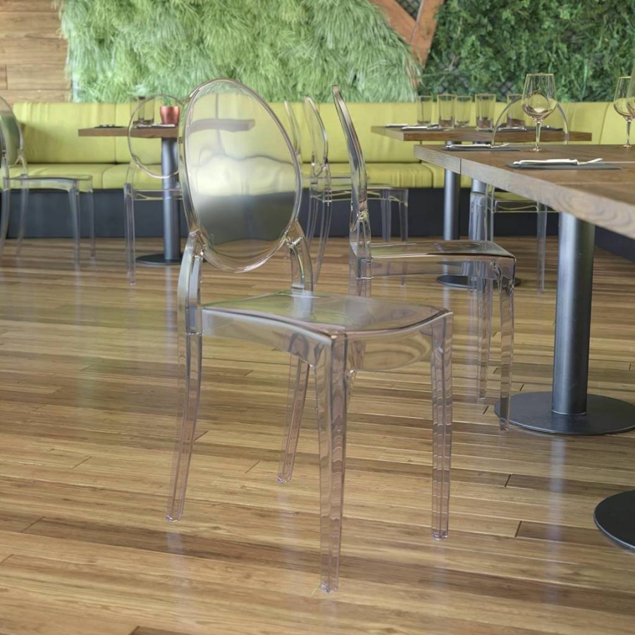 Flash Furniture 4-Pack Clear Acrylic Ghost Chairs - 700lb Capacity, Extra Wide Resin Design for Indoor/Outdoor Dining & Events