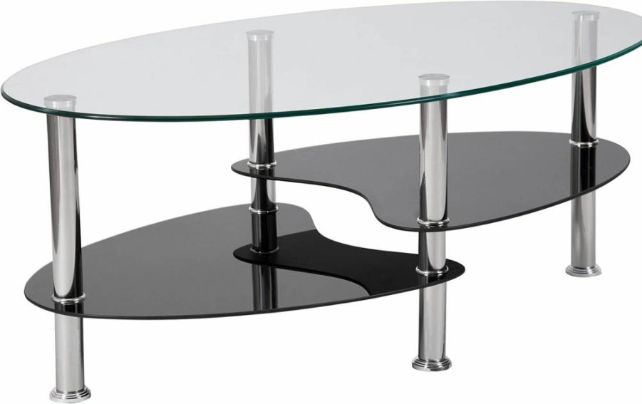 Flash Furniture Hampden Modern Coffee Table - Black Glass Top, Stainless Steel Legs, Sleek Design