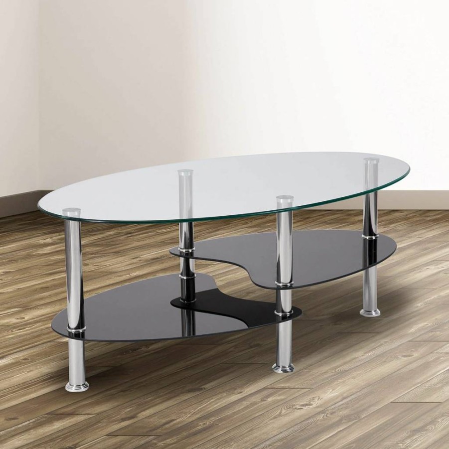 Flash Furniture Hampden Modern Coffee Table - Black Glass Top, Stainless Steel Legs, Sleek Design
