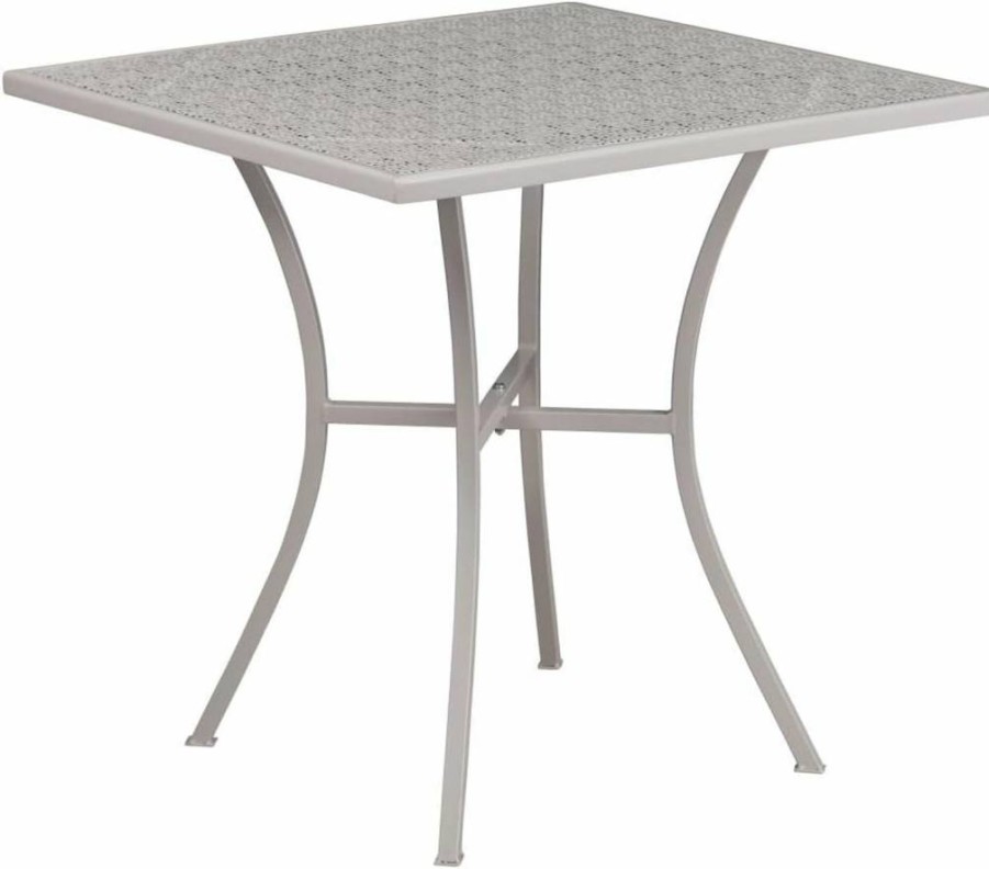Flash Furniture 35.5" Square Black Steel Patio Table - Commercial Grade, Indoor-Outdoor Use, Umbrella Hole Included