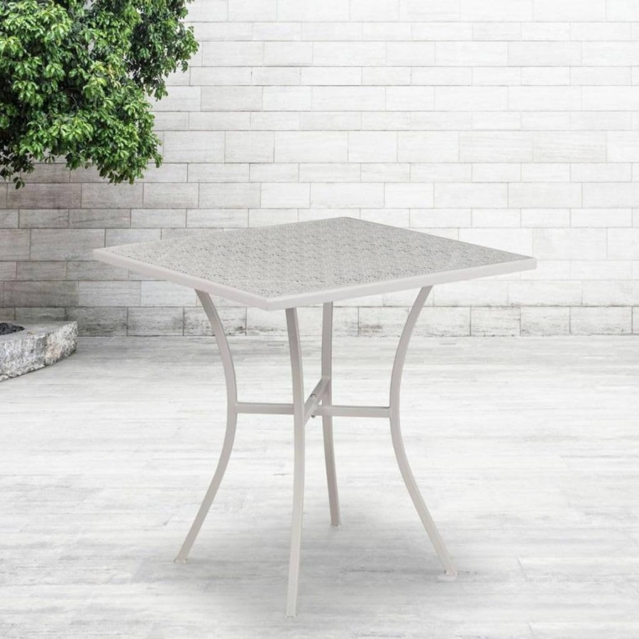 Flash Furniture 35.5" Square Black Steel Patio Table - Commercial Grade, Indoor-Outdoor Use, Umbrella Hole Included