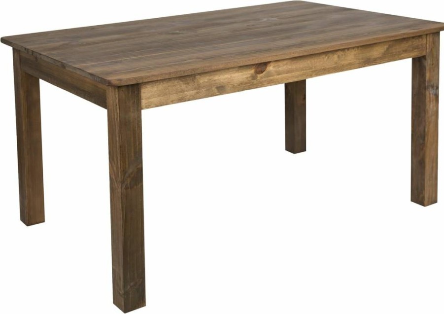 Flash Furniture 60" x 38" Solid Pine Farmhouse Dining Table - Rustic Rectangular Kitchen & Restaurant Table, Antique Finish