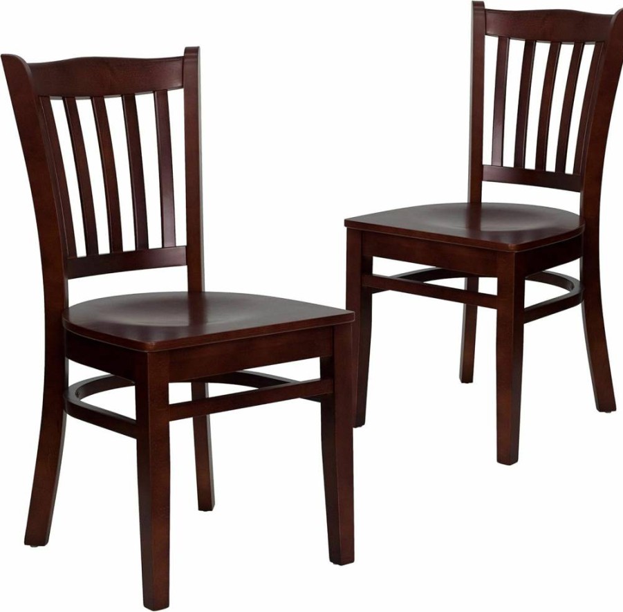 Flash Furniture Hercules Series Walnut Wood Restaurant Chair with Vertical Slat Back
