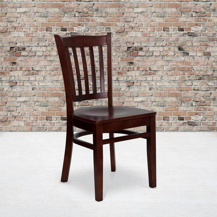 Flash Furniture Hercules Series Walnut Wood Restaurant Chair with Vertical Slat Back
