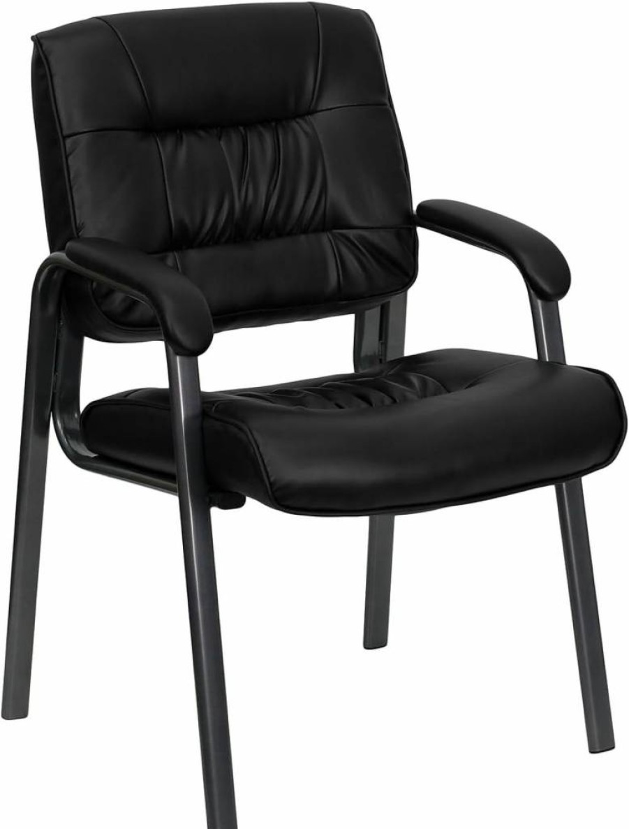 Flash Furniture White LeatherSoft Executive Office Chair with Black Metal Frame - Ergonomic Reception Side Chair for Professional Spaces