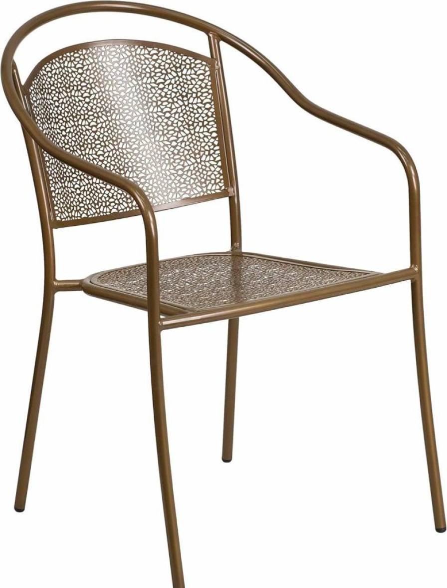 Flash Furniture Coral Steel Patio Arm Chair - Indoor-Outdoor Round Back Commercial Grade Chair