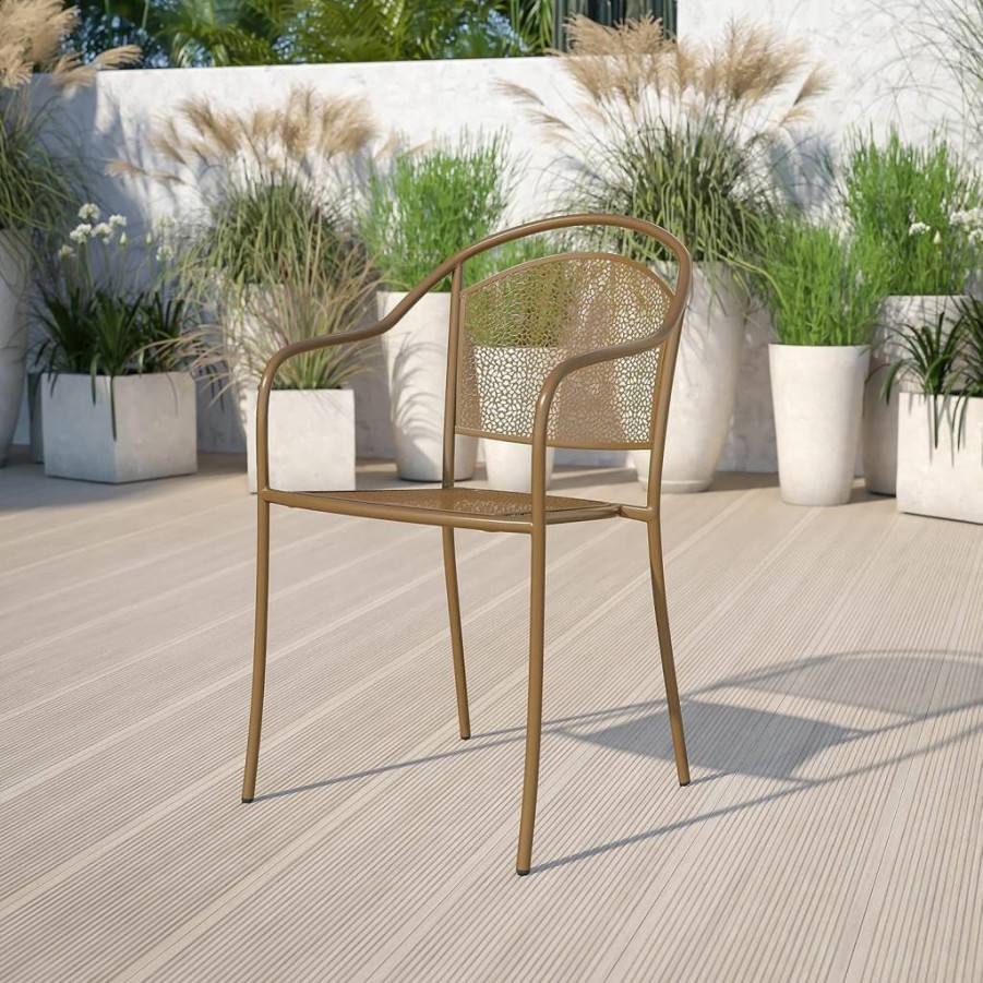 Flash Furniture Coral Steel Patio Arm Chair - Indoor-Outdoor Round Back Commercial Grade Chair
