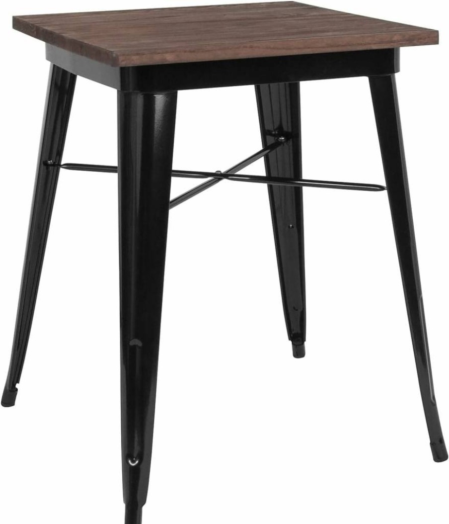 Flash Furniture 23.5" Square Black Metal and Walnut Rustic Wood Top Indoor Table