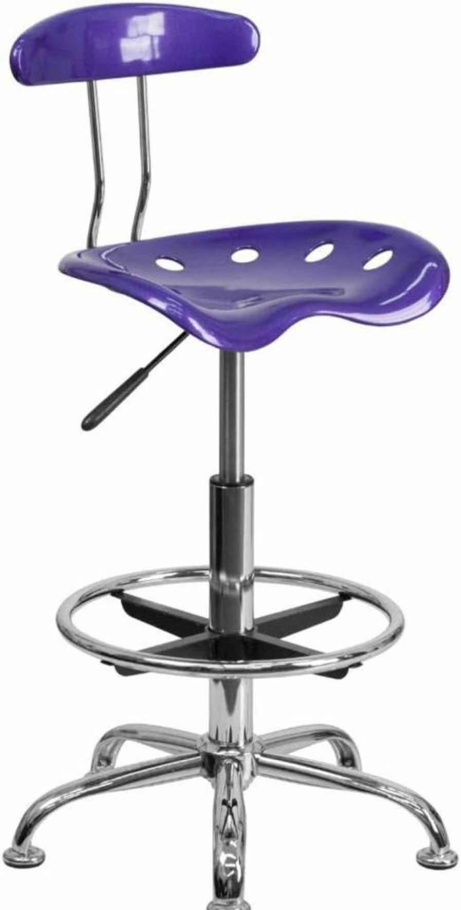 Flash Furniture Bradley Blue and Chrome Drafting Stool with Tractor Seat - Adjustable Height Office Stool for Home & Workspace