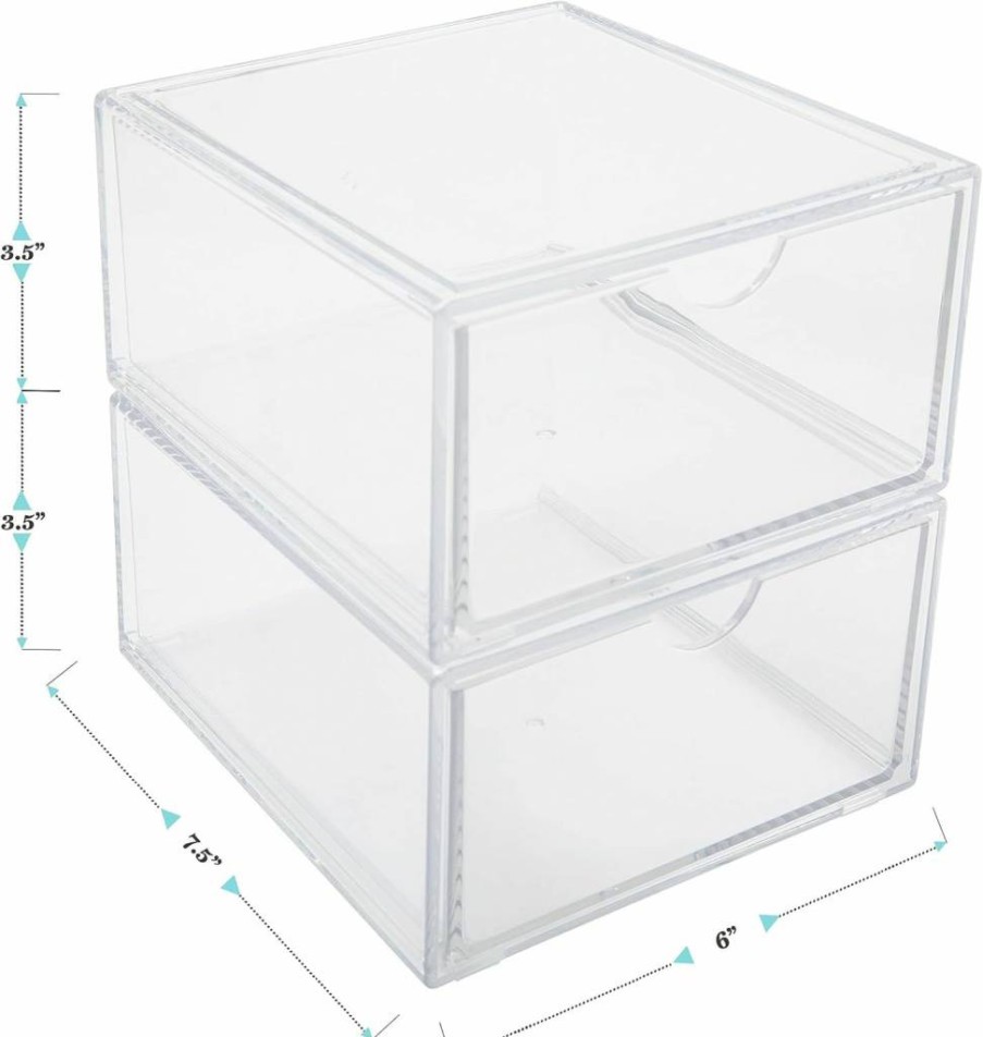Martha Stewart Clear Stackable Desk Organizer with Drawer - 12.75" x 7.75" Plastic Storage Box for Office, Bathroom, Countertop, or Dorm