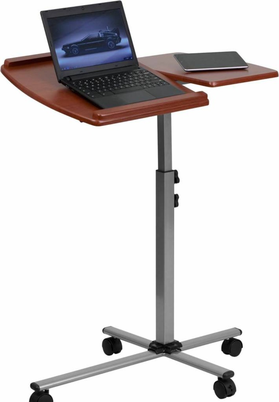 Flash Furniture Adjustable Mobile Laptop Table with Cherry Wood Top - Height & Angle Adjustable Computer Desk