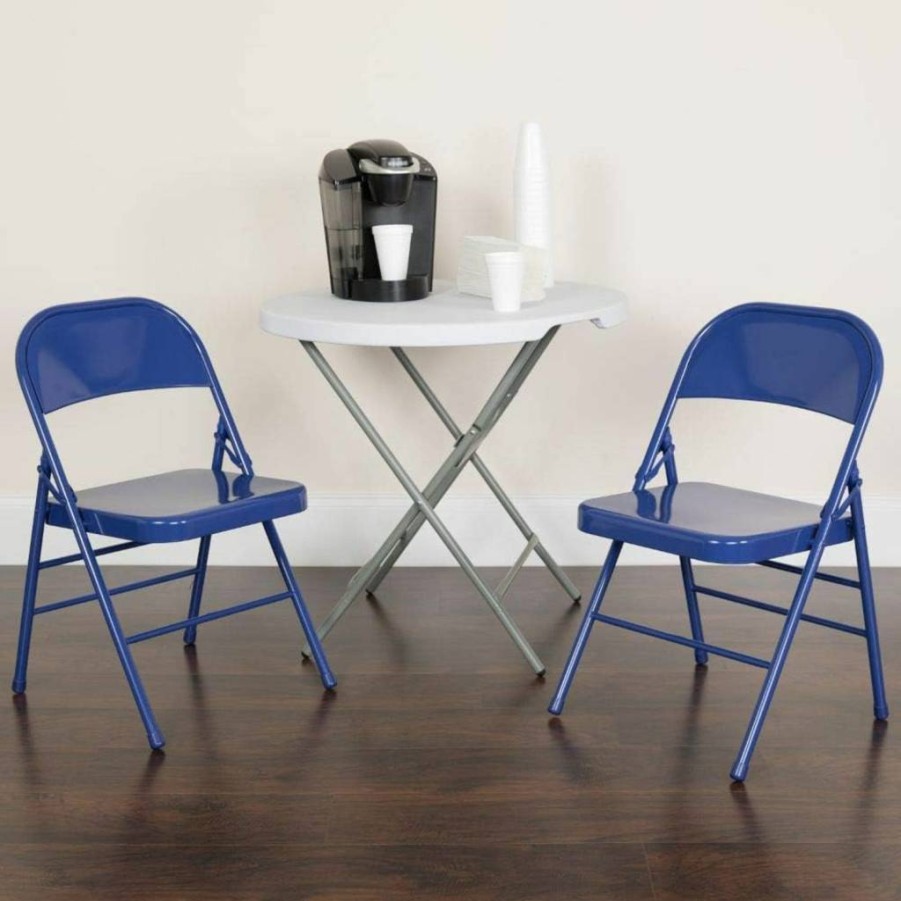 Flash Furniture 2-Pack Impulsive Purple Metal Folding Chairs for Indoor Outdoor Use