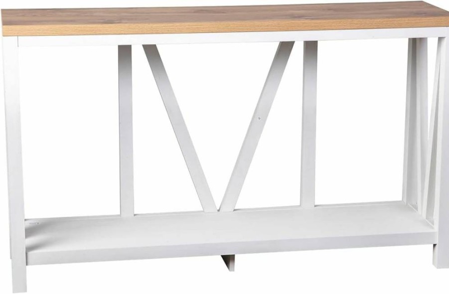 Flash Furniture Charlotte Farmhouse 2-Tier Entryway Console Table - Black Engineered Wood Frame with Walnut Finish Top for Living Room or Hallway