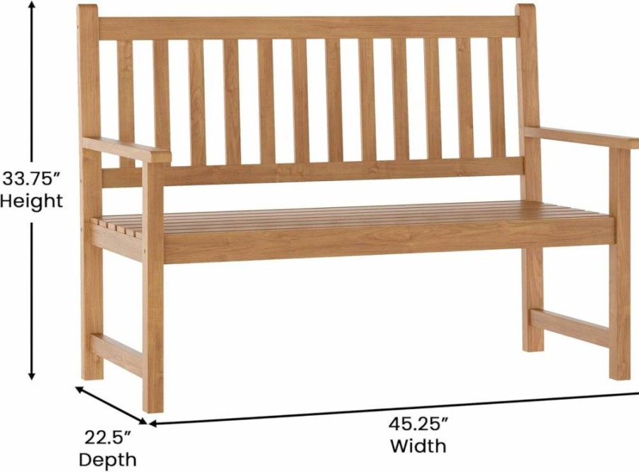 Flash Furniture Adele 2-Person Acacia Wood Patio Bench - Indoor/Outdoor Slatted Loveseat for Garden, Porch, Park (Black)