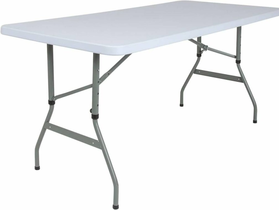 Flash Furniture Kathryn 48-Inch Granite White Folding Table - Height Adjustable Plastic Table for Home & Office