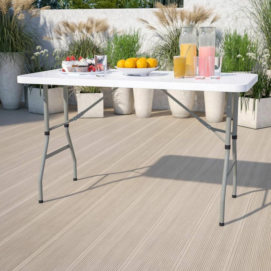 Flash Furniture Kathryn 48-Inch Granite White Folding Table - Height Adjustable Plastic Table for Home & Office