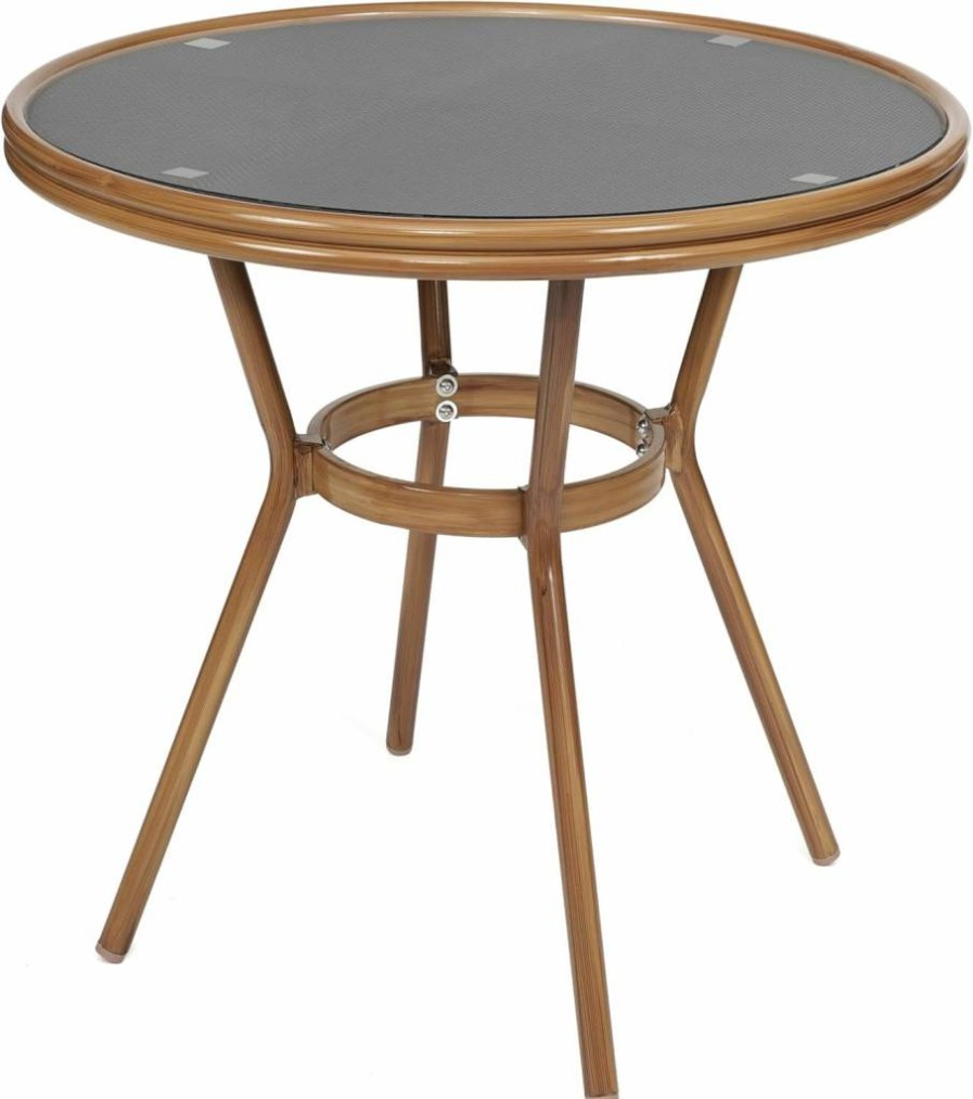 Flash Furniture Marseille 31.5" Black Bistro Table - Tempered Glass Top, Textilene Fabric, Bamboo Print Aluminum Frame - Indoor/Outdoor Commercial Use