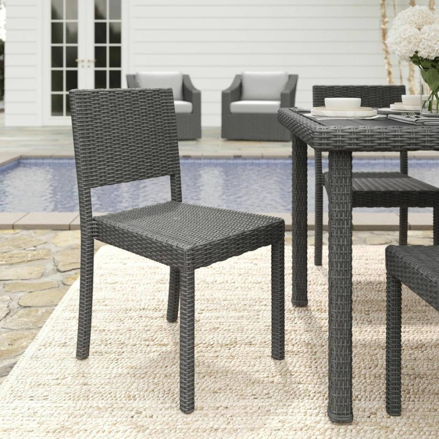 Martha Stewart Bedford Stackable Patio Chair - Indoor Outdoor Rattan Wicker Design in Gray