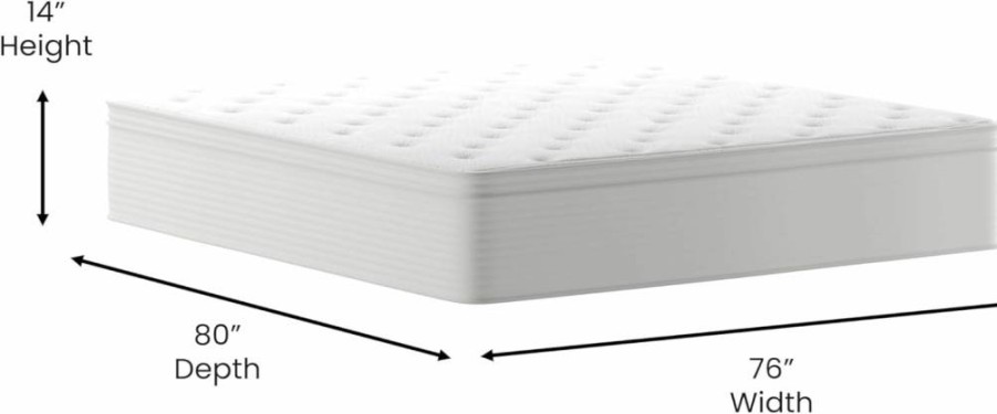 Flash Furniture King Size 14 Inch Hybrid Mattress in a Box - Memory Foam & Pocket Springs, Reinforced Edge Support, Commercial Grade, White